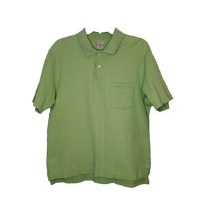 LL Bean Mens Polo Shirt Olive Green Short Sleeve Trim Fit Cotton Medium